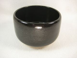 Vintage Japanese Showa Era (c.  1950) Signed Ceramic Black Chawan Tea Bowl