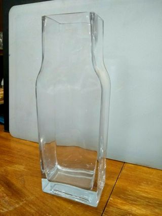 Vtg Clear Art Glass 12 " Flower Vase 1/4 " Thick W/ Heavy Base Mid Century