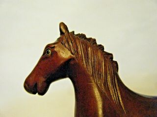 4 " Vintage Chinese Hand Carved Red Boxwood Horse Figurine With Glass Eyes