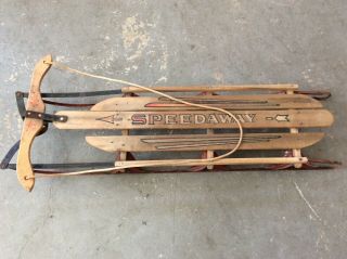 Vintage Speedaway 52” Wooden & Metal Snow Ice Sled Paris Mfg Co.