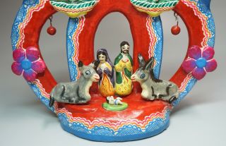 Vtg Tree of Life Christmas Nativity Hand Painted Candle Holder Mexico 13 