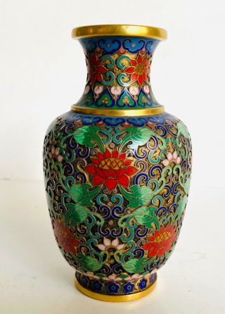 Vintage 20th C.  Chinese Champleve Cloisonné Gilt Vase Decorated Vase
