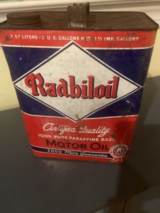 Vintage Rare Radbiloil Motor Oil 2 Gallon Can Advertising