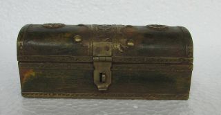Old Hand Carved Brass Fitted Wooden Jewellery Box,  Collectible