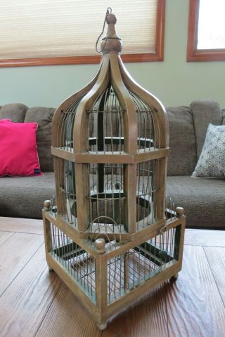 Vintage Bird Cage Wood And Wire,  Antique Handmade Bird Cage: 9 " X 9 " X 22 "