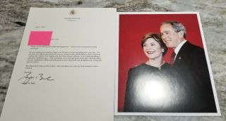 President George W.  Bush Signed Letter & Photo With First Lady 2005