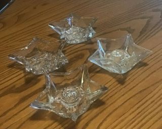 Set Of 4 Vintage Clear Glass Star Shaped Tapered Candle Holder 5 Points Xmas