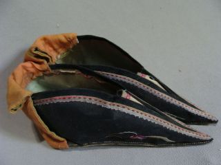 Antique Chinese Pointed Shoes Silk Embroidered,  Ladies Bound Feet 7 "