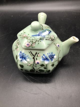 Antique Porcelain Celadon Kyusu Teapot Japanese Meiji Seto
