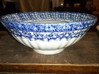 Antique Vintage Blue Spongeware Pottery Mixing Bowl 10 " W X 4 " H Made In Italy