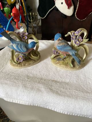 Andrea By Sadek Blue Bird Figurine Pair; 6 Inches Tall;
