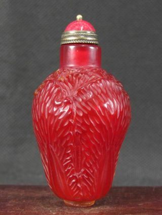 Chinese Cabbage Carved Red Peking Glass Snuff Bottle