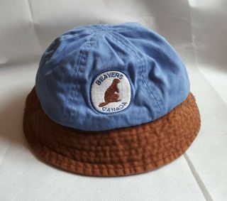 Scouts Canada Beaver Uniform Wide Brimmed Bucket Hat Cap Large Blue And Brown