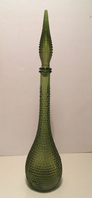 Vintage Italian Empoli Genie Bottle Olive Green Diamond Design Chip On Stopper