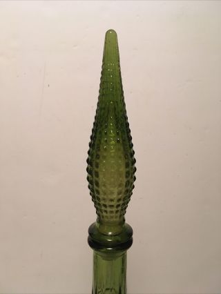 Vintage Italian Empoli Genie Bottle Olive Green Diamond Design Chip On Stopper 2