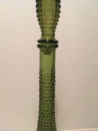 Vintage Italian Empoli Genie Bottle Olive Green Diamond Design Chip On Stopper 3
