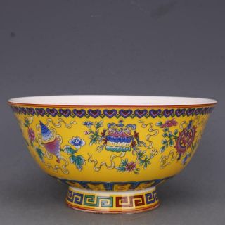 Collect China Jingdezhen Famille Rose Porcelain 8 Auspicious Symbol Flower Bowl