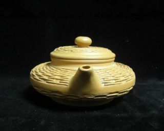 Fine Chinese " Yixing " Hand Carving " Zisha " Pottery Bamboo Basket Teapot Mark