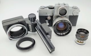 Vintage Petri Flex 7 35mm Slr W/ 55mm F1.  8 Lens,  Extension Bellows & Light Meter