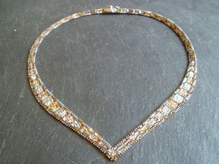 Vintage Solid Silver Necklace With Yellow And Rose Gold - Sterling Xmas