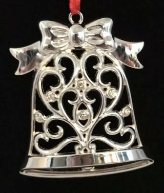 Lenox Sparkle And Scroll Bell Ornament Clear Crystals Silver Plated Christmas