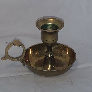 Vintage Solid Brass Chamberstick Candle Holder With Finger Ring 2” Gatco India