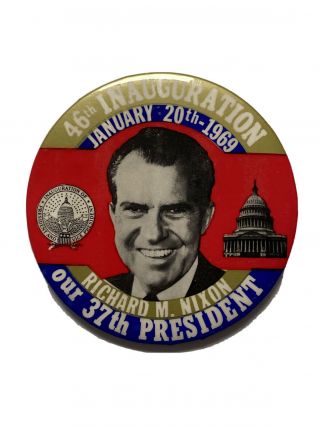 1969 President Richard Nixon 3.  5 Inch Inauguration Button Inaugural Pin Agnew