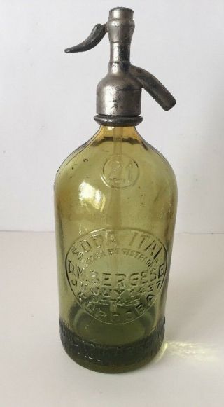 Vintage Argentina Seltzer Soda Bottle Light Green D.  M Bergese One Liter