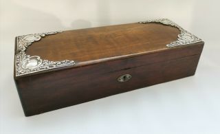 Vtg 1902 Levi & Salaman Solid Silver Mahogany Jewellery Casket Glove Trinket Box