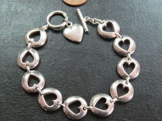 Vintage Sterling Silver Heart Link Bracelet C.  2000 With Heart Pendant