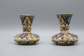 Antique Thoune Majolika Persian Influence Couple Of Vases 19th Century