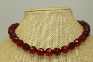 Gorgeous Vintage Cherry Red Bakelite Faceted Beaded 15 " Necklace O
