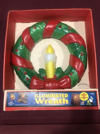 Vintage Empire Blow Mold Illuminated Christmas Wreath With Candle Box