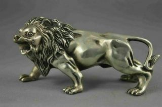 Collectible Decoration Old Miao Silver Carve Fierce Lion Statue Sx - 146