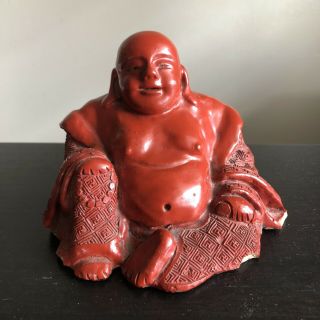 Antique Chinese Red Cinnabar Lacquer Carved Buddha Figurine Art Sculpture Statue