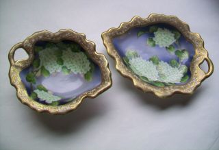 Antique I E & C Co Japan Hand Painted Bowl And Dish Set - Floral Pattern - Lavender