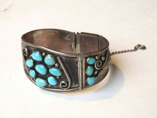 Vtg.  Navajo Native American Indian Sterling Silver Turquoise Cuff Bracelet