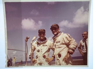 Gemini 11 / Orig 4x5 Nasa Issued Transparency - Astronauts Aboard Recovery Ship