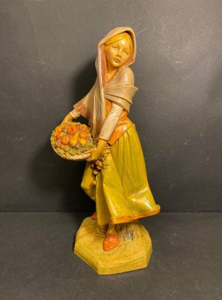 Vintage Large 12 1/4 " Tall Fontanini Nativity Woman Carrying Basket Of Fruit