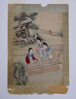 Chinese Album Leaf Painting On Silk,  19th Century.