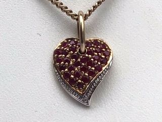Vintage 9ct Gold And Ruby Heart Shape Pendant & 9ct Gold Chain