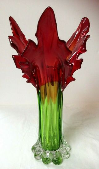 Spectacular Large Vintage/retro Murano Glass Vase Red & Green Mid Century 1960 
