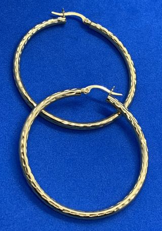 3.  9 Grams Estate Large 14k Solid Gold Vintage Diamond Cut Hoop Earrings