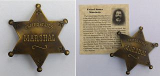 U.  S.  Marshal Badge,  Old West,  Western,  Seth Bullock,  Us,  Antiqued Brass