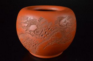 X6643: Japan Tokoname - Ware Flower Poetry Sculpture Incense Burner Tea Ceremony