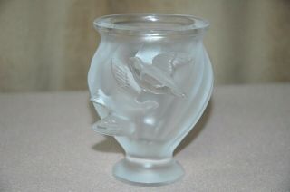 Vintage Lalique France Crystal Art Glass " Rosine " Frosted Crystal Bird Vase 5 "