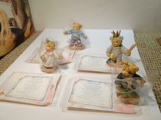 4 Cherished Teddies Bear Figurines With Certificates Of Adoption - Boy Prince,