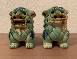 Vintage Chinese Green Glazed Ceramic Lion Foo Dog Statue Ornaments.