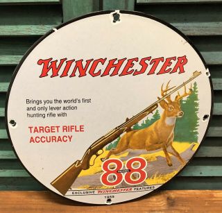1955 Vintage  Winchester  Model 88 Porcelain Gas & Oil Sign 12 Inch