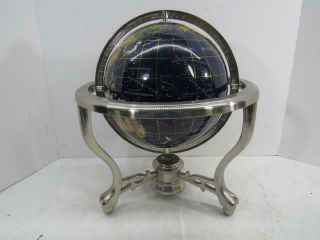 Globe Blue Semi Precious Stone Ocean World With Compass On Stand